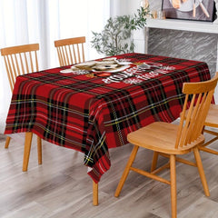 Polyester Tablecloth Red Plaid Puppy Pattern Merry Christmas Table Cover
