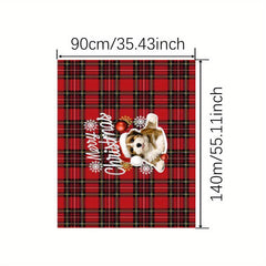 Polyester Tablecloth Red Plaid Puppy Pattern Merry Christmas Table Cover