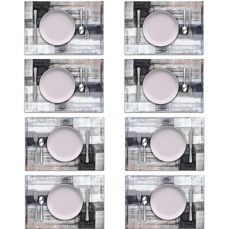 Gray Abstract Modern Table Runner Set, Washable Table Mat, Dining Table Decor
