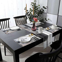 Gray Abstract Modern Table Runner Set, Washable Table Mat, Dining Table Decor