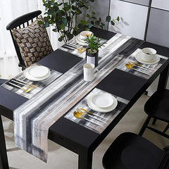 Gray Abstract Modern Table Runner Set, Washable Table Mat, Dining Table Decor