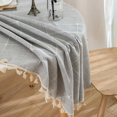 Japanese Style Embroidered Plaid Tablecloth for Dining Decor