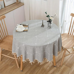 Japanese Style Embroidered Plaid Tablecloth for Dining Decor