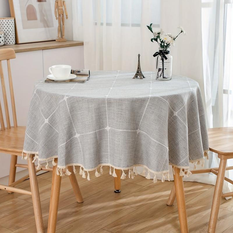 Japanese Style Embroidered Plaid Tablecloth for Dining Decor