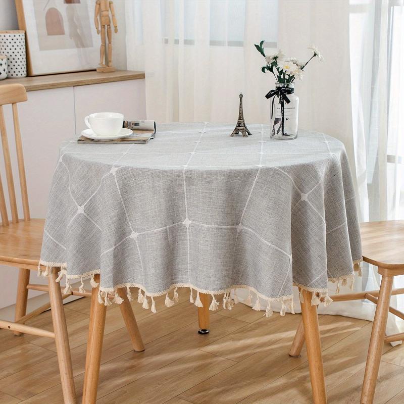 Japanese Style Embroidered Plaid Tablecloth for Dining Decor