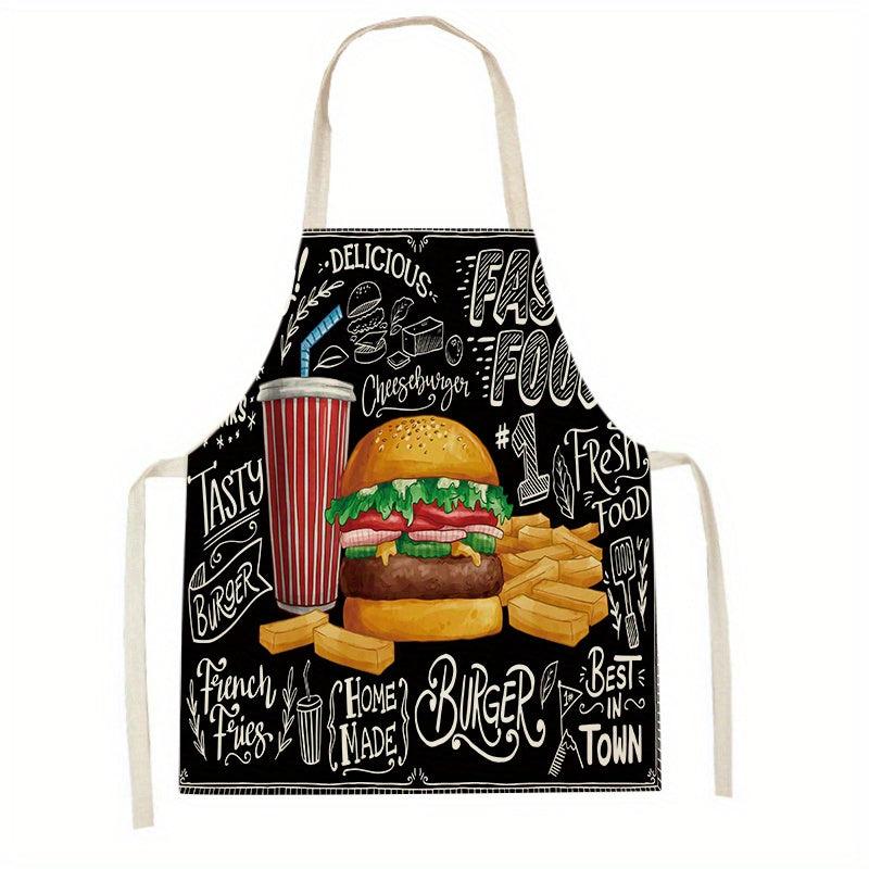 Hamburger Printed Linen Apron for Adults - Kitchen Supply