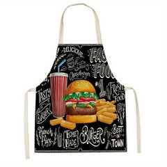 Hamburger Printed Linen Apron for Adults - Kitchen Supply