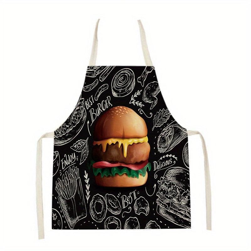 Hamburger Printed Linen Apron for Adults - Kitchen Supply