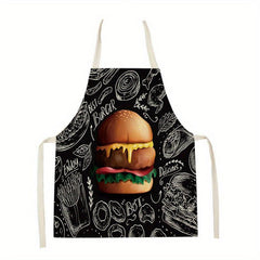 Hamburger Printed Linen Apron for Adults - Kitchen Supply
