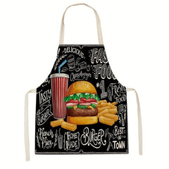 Hamburger Printed Linen Apron for Adults - Kitchen Supply