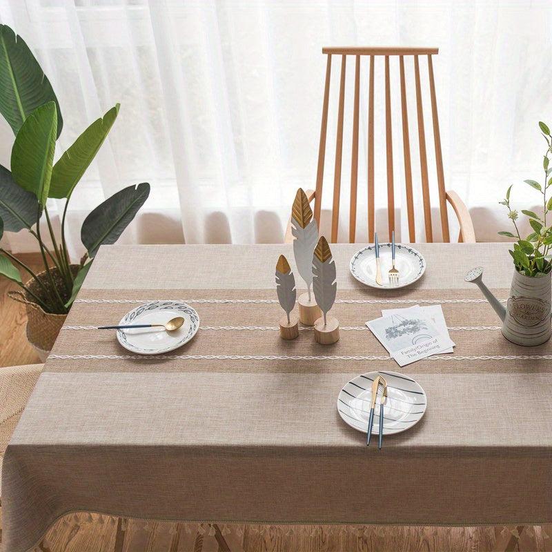 Embroidery Tablecloth With Built in Table Runner Boho Linen Stripe Ethnic Style