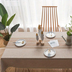 Embroidery Tablecloth With Built in Table Runner Boho Linen Stripe Ethnic Style