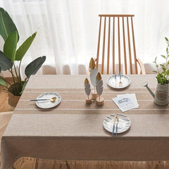 Embroidery Tablecloth With Built in Table Runner Boho Linen Stripe Ethnic Style