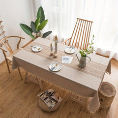 Embroidery Tablecloth With Built in Table Runner Boho Linen Stripe Ethnic Style