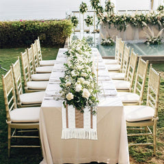 Macrame Table Runner Burlap Cream Beige Boho Tassels Wedding Bridal