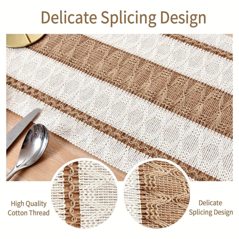 Macrame Table Runner Burlap Cream Beige Boho Tassels Wedding Bridal