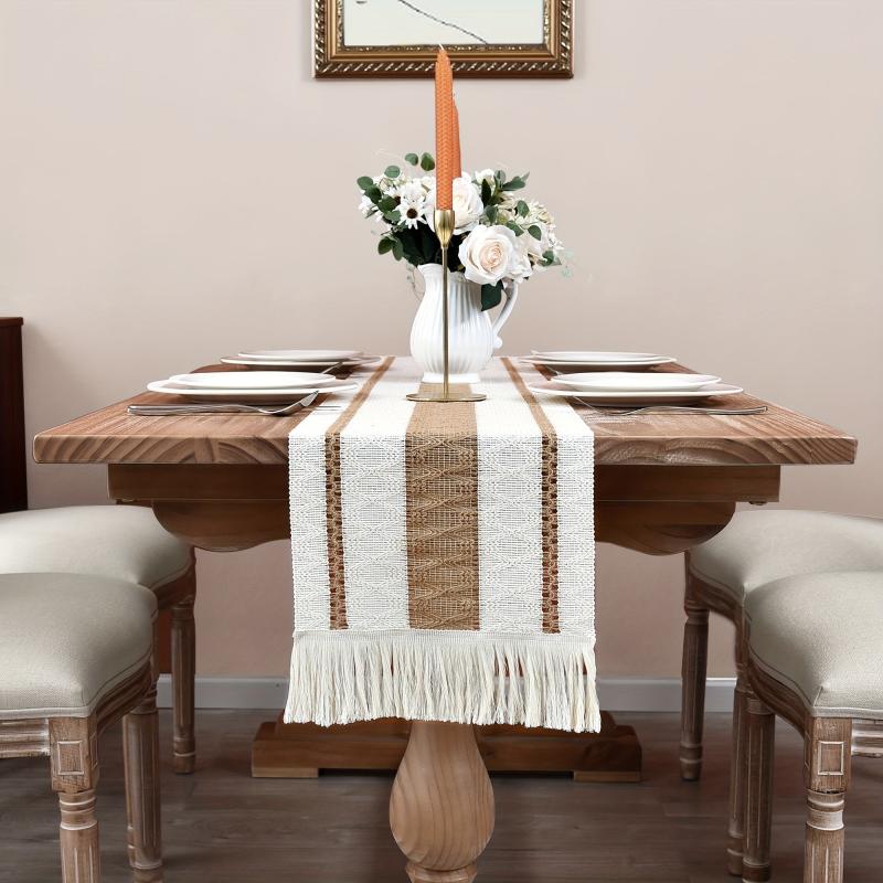 Macrame Table Runner Burlap Cream Beige Boho Tassels Wedding Bridal