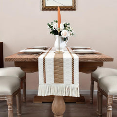 Macrame Table Runner Burlap Cream Beige Boho Tassels Wedding Bridal