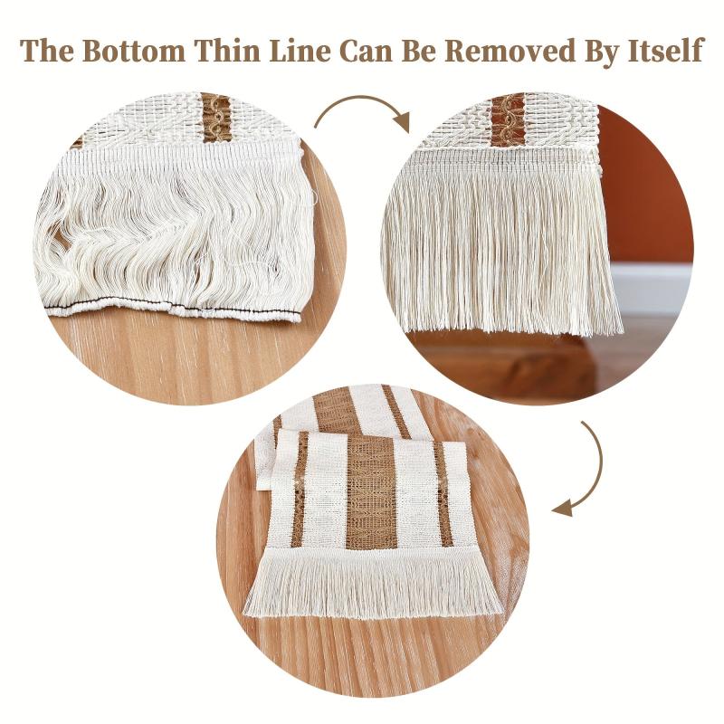 Macrame Table Runner Burlap Cream Beige Boho Tassels Wedding Bridal