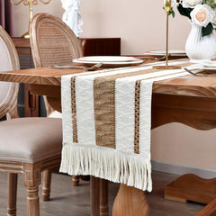 Macrame Table Runner Burlap Cream Beige Boho Tassels Wedding Bridal