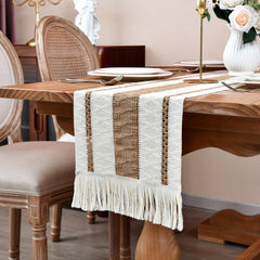 Macrame Table Runner Burlap Cream Beige Boho Tassels Wedding Bridal