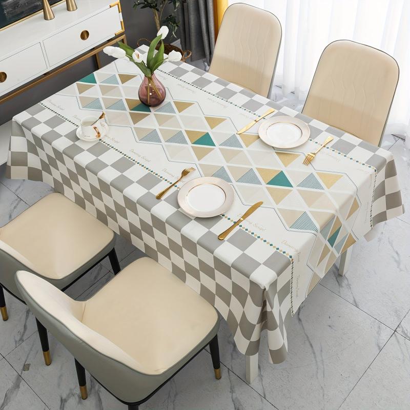 Plastic Tablecloth PVC Beige Yellow Green Checkered Waterproof Table Cover