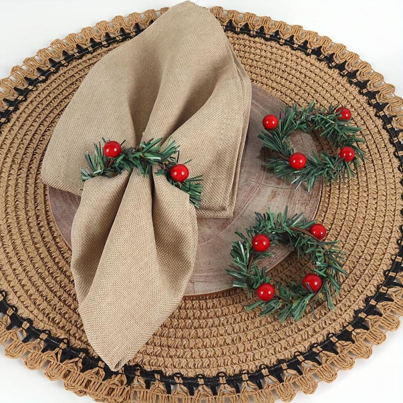 12pcs Red Pinecone Christmas Napkin Rings Handwoven Needle Napkin Buckle