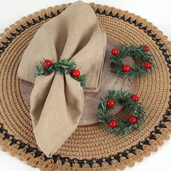 12pcs Red Pinecone Christmas Napkin Rings Handwoven Needle Napkin Buckle