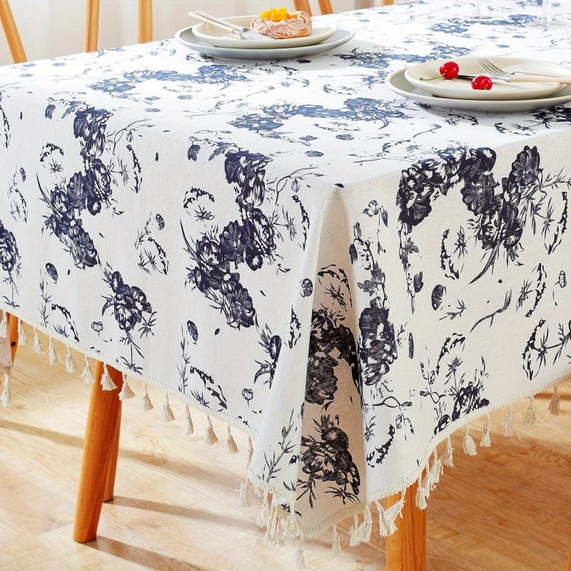 Vintage Orchid Flower Tablecloth Chinese Style Stain Resistant Waterproof