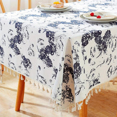 Vintage Orchid Flower Tablecloth Chinese Style Stain Resistant Waterproof