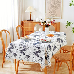 Vintage Orchid Flower Tablecloth Chinese Style Stain Resistant Waterproof