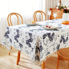 Vintage Orchid Flower Tablecloth Chinese Style Stain Resistant Waterproof