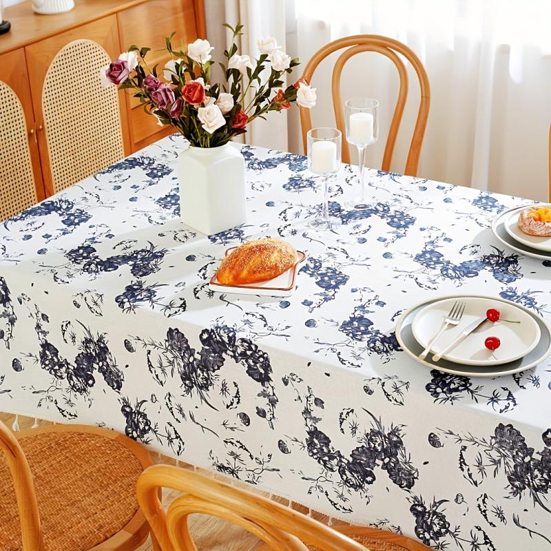 Vintage Orchid Flower Tablecloth Chinese Style Stain Resistant Waterproof
