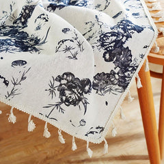 Vintage Orchid Flower Tablecloth Chinese Style Stain Resistant Waterproof