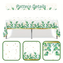 Green Jungle Leaf Printed Tablecloth for Festive Party Decor