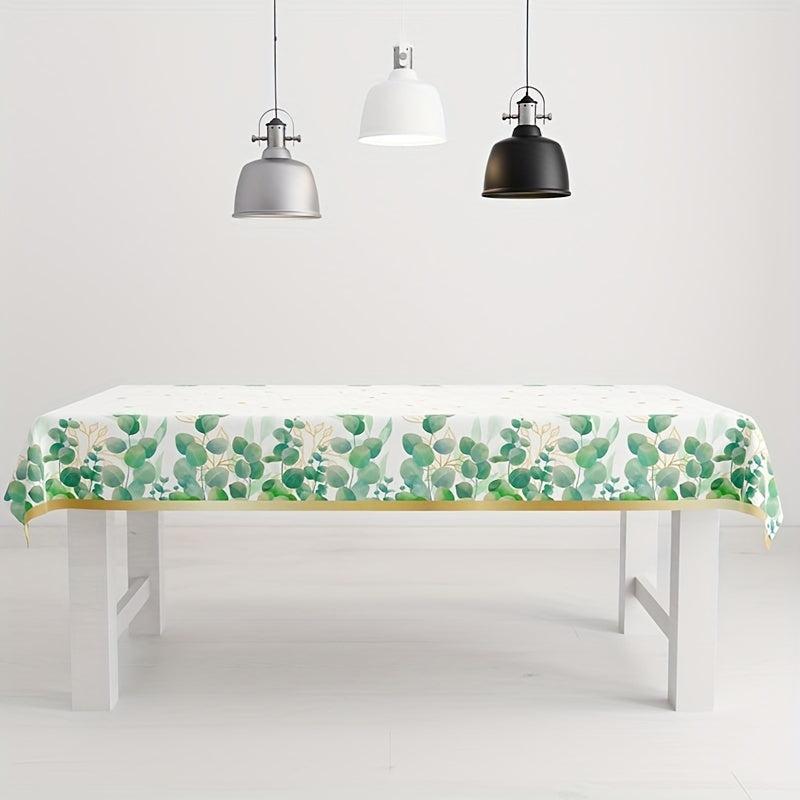 Green Jungle Leaf Printed Tablecloth for Festive Party Decor