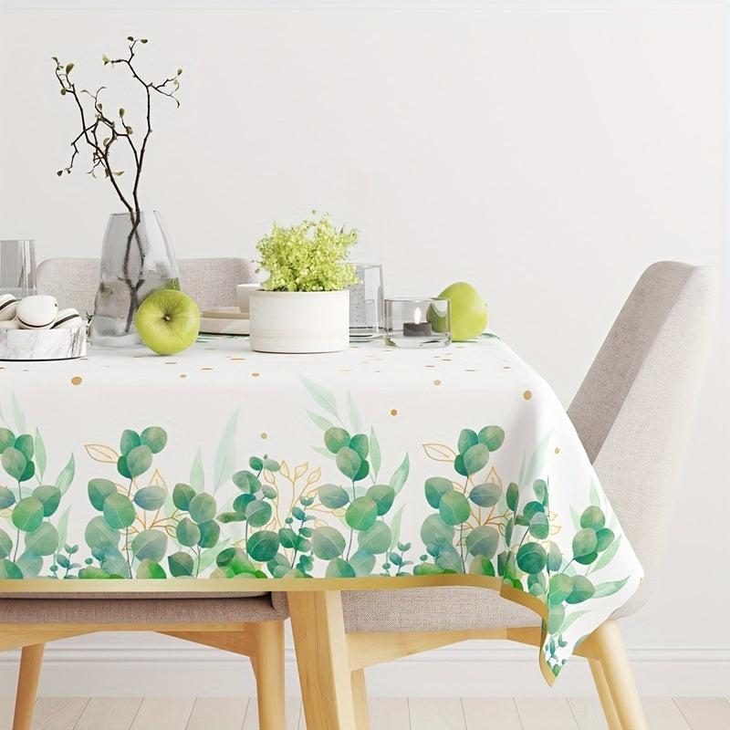 Green Jungle Leaf Printed Tablecloth for Festive Party Decor