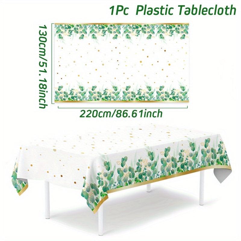 Green Jungle Leaf Printed Tablecloth for Festive Party Decor