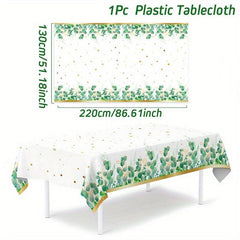 Green Jungle Leaf Printed Tablecloth for Festive Party Decor
