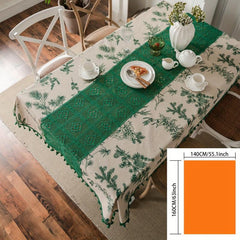 Cotton Tablecloth Green Pine Cone Crochet Cover Pine Branch Printing Fresh