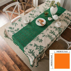 Cotton Tablecloth Green Pine Cone Crochet Cover Pine Branch Printing Fresh
