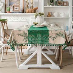 Cotton Tablecloth Green Pine Cone Crochet Cover Pine Branch Printing Fresh