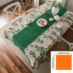 Cotton Tablecloth Green Pine Cone Crochet Cover Pine Branch Printing Fresh