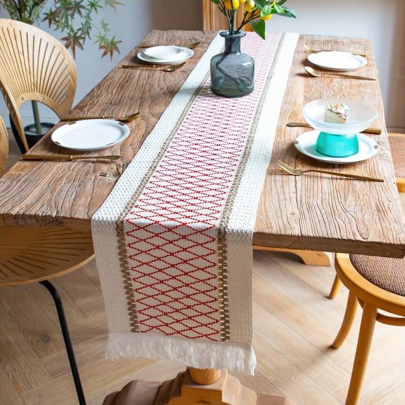 4pcs Farmhouse Style Table Runner Placemats Solid Table Cover Heat Insulation