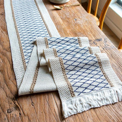 4pcs Farmhouse Style Table Runner Placemats Solid Table Cover Heat Insulation