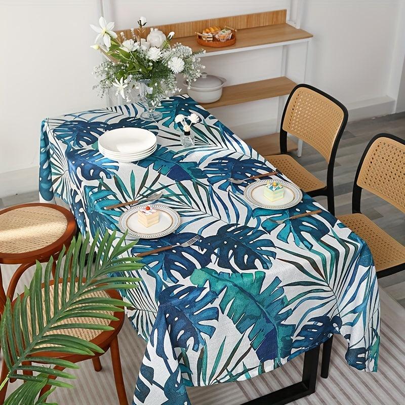 Retro Green Banana Leaf Tablecloth - Stain Resistant & Waterproof