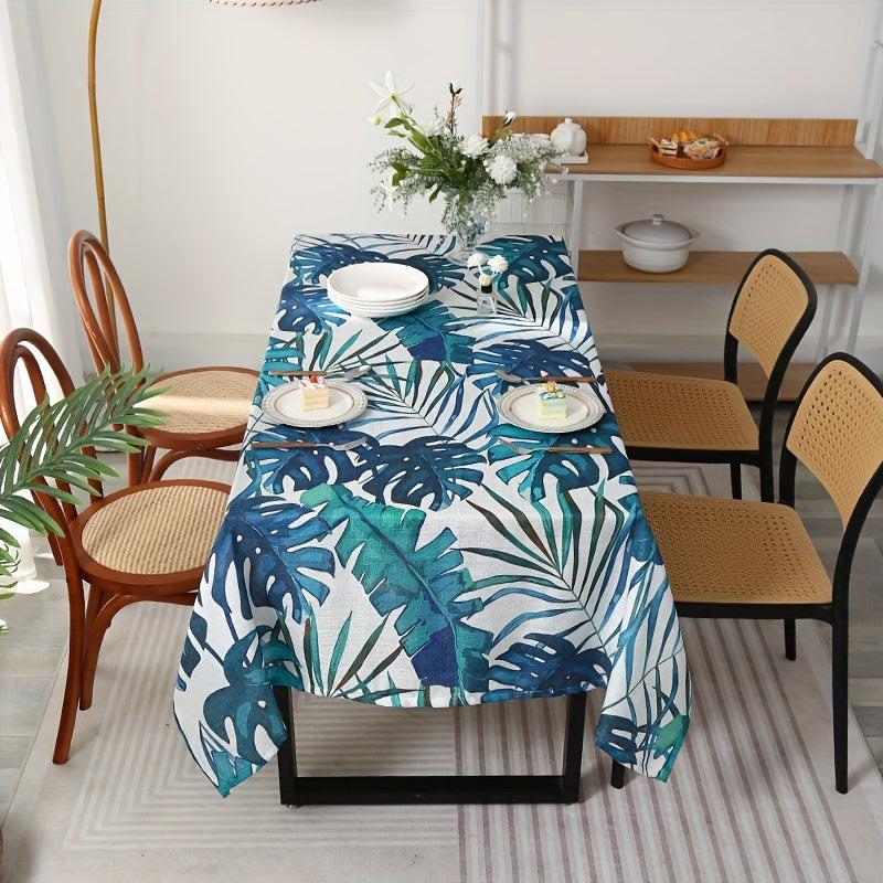 Retro Green Banana Leaf Tablecloth - Stain Resistant & Waterproof