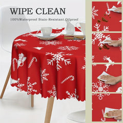 Polyester Tablecloth Merry Christmas Red Bell Snowflake Pattern Table Cover