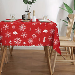 Polyester Tablecloth Merry Christmas Red Bell Snowflake Pattern Table Cover