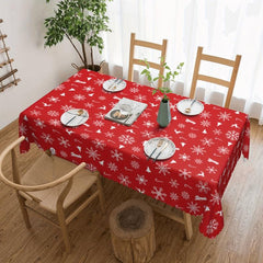 Polyester Tablecloth Merry Christmas Red Bell Snowflake Pattern Table Cover